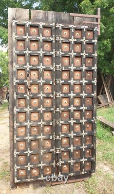 Vintage carved Indian door, Antique Indian door Teak wood door, Brass and Wooden