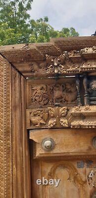 Vintage carved Indian door, Antique Indian door, Teak wood door, Iron and Wooden
