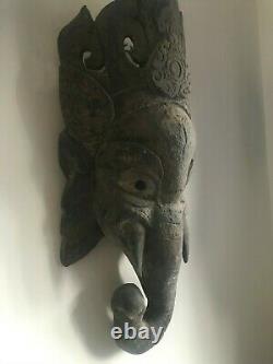 Vintage hand carved wooden Ganesh Mask Hindu Nepalese Buddha Yoga Meditation