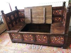 Vintage hardwood Indian Dowry Chest bench Seat Painted