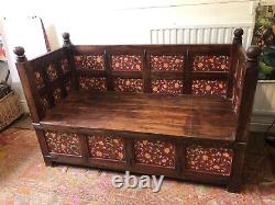 Vintage hardwood Indian Dowry Chest bench Seat Painted