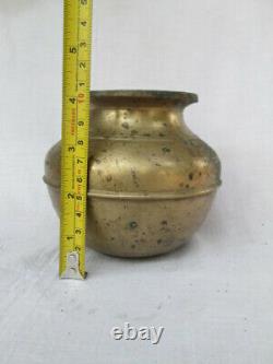 Vintage old Antique Indian Brass Bronze Pooja Holy Water Pot Lotta Rich Patina