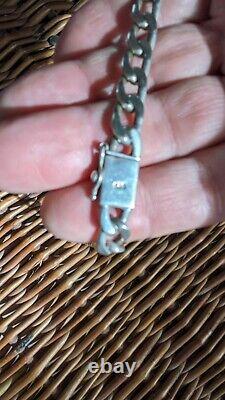 Vintage sterling silver fob neck chain 24 inch antique Indian token charm