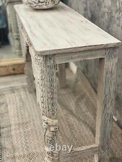 Vintage whitewashed Indian carved Console table