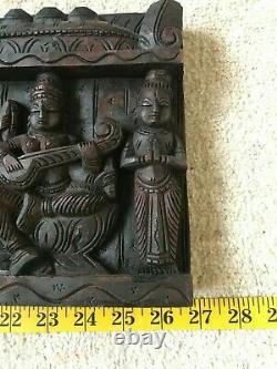 Vintage wooden carved Wall Panel Hindu God Ganesh Laxmi Saraswati Decor Antique