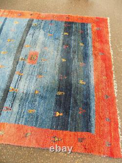 Vintage, wool, hand knotted, rectangle, red, yellow, Indian, large, rug, carpet, 9' x 8