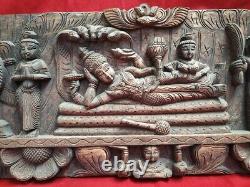 Vishnu Wall Panel Hindu Temple Wooden Vintage Statue Ananthasayanam Sculpture US
