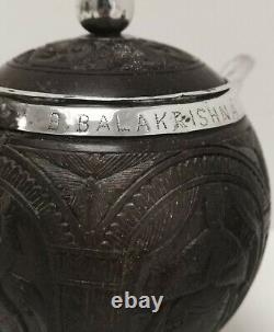 Vtg 1890s Indian Burmese Solid Silver & Coconut Shell Teapot Sugar Bowl Milk Jug