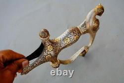 Vtg Mughal Indian Iron Parrot Tegha Tulwar Sword Saber Shamshir Hilt Handle