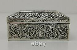 Vtg c1900 Colonial Indian Ceylon Solid Silver Trinket Jewellery Box Chest 101g