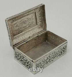 Vtg c1900 Colonial Indian Ceylon Solid Silver Trinket Jewellery Box Chest 101g