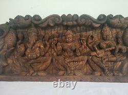 Wall Panel Ganesh Laxmi Vintage Temple Sculpture Hand carved Ganesha Saraswathi