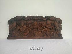 Wall Panel Ganesh Laxmi Vintage Temple Sculpture Hand carved Ganesha Saraswathi