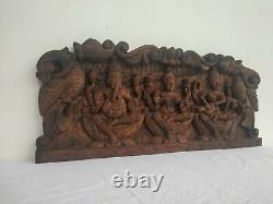 Wall Panel Ganesh Laxmi Vintage Temple Sculpture Hand carved Ganesha Saraswathi