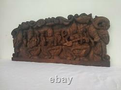 Wall Panel Ganesh Laxmi Vintage Temple Sculpture Hand carved Ganesha Saraswathi