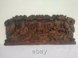 Wall Panel Ganesh Laxmi Vintage Temple Sculpture Hand carved Ganesha Saraswathi