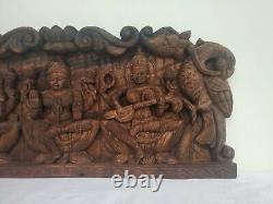 Wall Panel Ganesh Laxmi Vintage Temple Sculpture Hand carved Ganesha Saraswathi