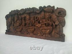 Wall Panel Ganesh Laxmi Vintage Temple Sculpture Hand carved Ganesha Saraswathi