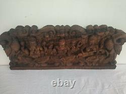 Wall Panel Ganesh Laxmi Vintage Temple Sculpture Hand carved Ganesha Saraswathi