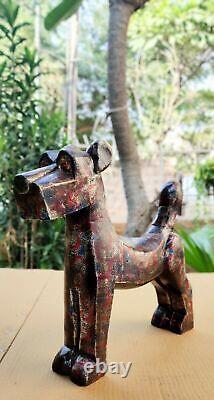 Wood Dog Old Collectible Hand Crafted Unique Carving Painted Indian Home Decor