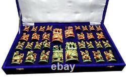 Wooden Chess Set 5 Hand Carved Painted Antique Vintage Indian Figure Chess Set