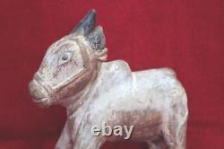 Wooden Nandi Figure Old Vintage Indian Carved Home Decor Collectible PU-25