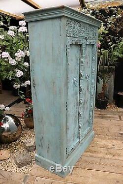 Wow! Old Vintage Painted Blue/ Carved Indian Cupboard/cabinet-we Deliver