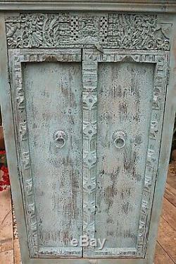 Wow! Old Vintage Painted Blue/ Carved Indian Cupboard/cabinet-we Deliver