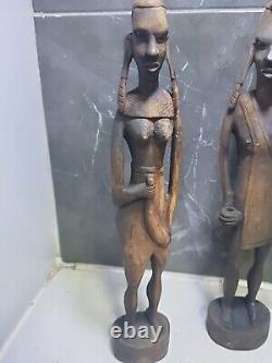 X3 Vintage Handcrafted Wooden Women / Man Figurine Indian, Afric Traditional Deco