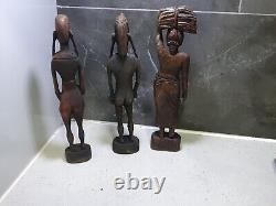 X3 Vintage Handcrafted Wooden Women / Man Figurine Indian, Afric Traditional Deco