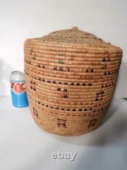 Xlarge Vintage Antique Alaska Eskimo / Inuit Lidded Indian Basket Xlnt Designs