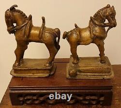 103 Ancienne Paire De Chevaux De Bronze Indien Figurines 19th C. Vraiment Stupéfiant