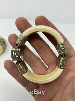 2 Antique Vintage Sculpté Africaine Indien Bovine Os Bracelet