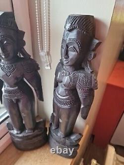 2 Belles Figurines Indiennes en Bois Sculpté Massif Vintage Rrp £229.99p