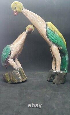 2 Jouet d'Oiseau en Bois Sculpté Indien Vintage