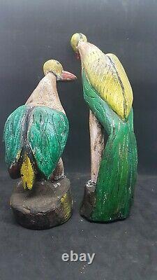 2 Jouet d'Oiseau en Bois Sculpté Indien Vintage