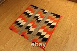 3' X 3' American Indian Navajo Rug Vintage Authentic Hand Woven Orange Red