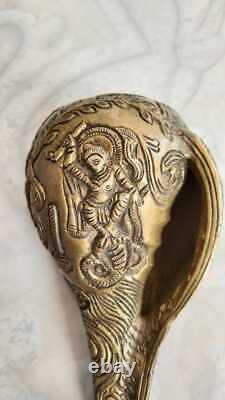 5 Pouces Vieux Antique Vintage Brass God Carving Shankh Conch Statue Figurine Idol