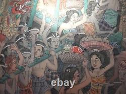 Amazing Huge Old Vintage Original Painting Indonesia Bali Sumatra Festival Hindou