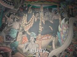 Amazing Huge Old Vintage Original Painting Indonesia Bali Sumatra Festival Hindou