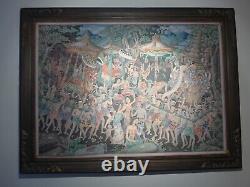 Amazing Huge Old Vintage Original Painting Indonésie Bali Sumatra Hindu Festival