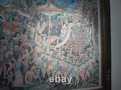 Amazing Huge Old Vintage Original Painting Indonésie Bali Sumatra Hindu Festival