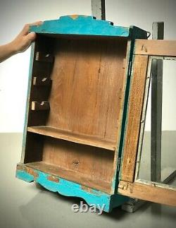 Ancien Cabinet Indien Vintage. Art Déco. Affichage/salle De Bain. Turquoise Dérangée