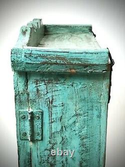 Ancien Cabinet Indien Vintage. Art Déco. Grand Écran/salle De Bain. Turquoise Pâle