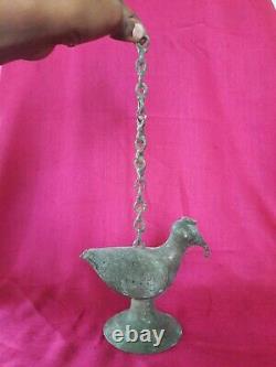 Ancien Millésime Laiton Bronze Suspension Huile D'oiseau Lampe Temple Indien Hindou Diya B-2