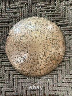 Ancien Millésime Rare En Cuivre À La Main Manuscrit Sanskrit Assiette D'astrologie