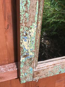 Ancien Miroir Indien Vintage Solid Teck Frame Jade Jaune Turquoise Bleu 2