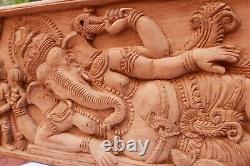 Ancien Mur Ganesha Panneau Repose Statue Ganesh Hindu Sculpture Temple Plaque