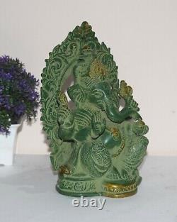 Ancien Seigneur Ganesha Idol Brass Ganpati Green Statue Hindouisme Dieux De La Chance Ek929