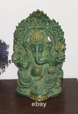 Ancien Seigneur Ganesha Idol Brass Ganpati Green Statue Hindouisme Dieux De La Chance Ek929